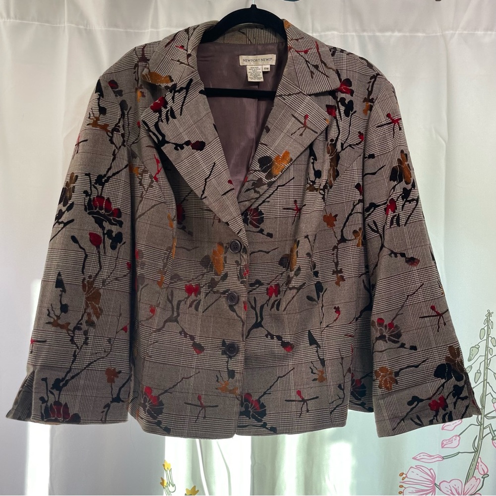 Vintage Newport News Plaid with Velvet Floral Overlay Blazer - 18W 🍁🍂